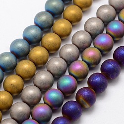 Electroplate Non-magnetic Synthetic Hematite Beads Strands, Matte Style, Round, Mixed Color, 10mm, Hole: 2mm, about 40pcs/strand, 15.7 inch