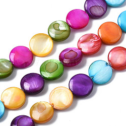 Eau douce naturelle de coquillage perles brins, teinte, plat rond, couleur mixte, 8~9x2~3mm, Trou: 0.8mm, Environ 44~45 pcs/chapelet, 15.35 pouce (39 cm)