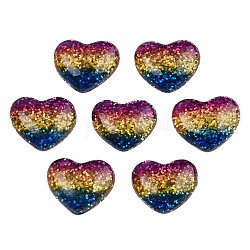 Cabochons en résine, avec de la poudre de paillettes, cœur, colorées, 13.5x16x4.5mm