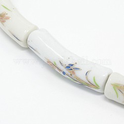 Handmade Flower Printed Porcelain Ceramic Curved Tube Beads, Curved Tube Noodle Beads Strands, Dodger Blue, 32~40x9mm, Hole: 4mm, about 10pcs/strand, 14.76 inch