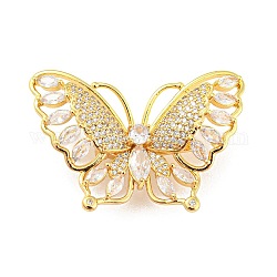 Rack Plating Brass Pave Clear Cubic Zirconia Twister Clasps, Long-Lasting Plated, Cadmium Free & Lead Free, Butterfly, Real 18K Gold Plated, 27.5x41x11mm