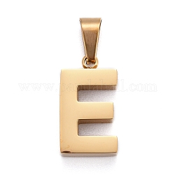 Placage ionique (ip) 304 pendentifs lettre en acier inoxydable, polissage manuel, alphabet, or, letter.e, 18x10x3.5mm, Trou: 6.5x3.5mm