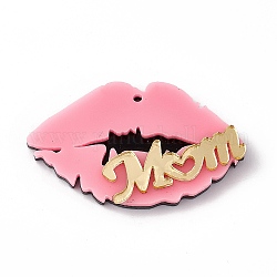 Pendentifs en acrylique pour la fête des mères, lèvre avec mot maman breloques, rose, 26x44.5x5.8mm, Trou: 1.6mm