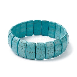 Bracelets extensibles en perles rectangulaires turquoise synthétiques, bracelet de tuiles, turquoise moyen, diamètre intérieur: 2-1/4 pouce (5.6 cm)