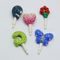Polymer Clay Austrian Crystal Mobile Dustproof Plugs, with Plastic Findings, 30~38x13~25x7~14mm, Mixed Color, 30~38x13~25x7~14mm