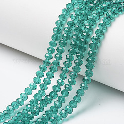 Chapelets de perles en verre, facette, rondelle, dark cyan, 10x8mm, Trou: 1mm, Environ 65~66 pcs/chapelet, 20.8~21.2 pouce (53~54 cm)