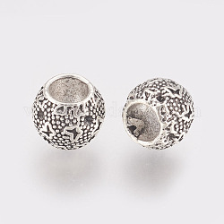 Perles européennes en alliage, Perles avec un grand trou   , rondelle, argent antique, 9x8mm, Trou: 5mm
