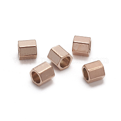 Placage ionique (ip) 304 billes d'espacement en acier inoxydable, hexagone, or rose, 2.1x2.1x2mm, Trou: 1.4mm