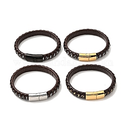 Bracelet cordon tressé en cuir et 304 corde en acier inoxydable avec fermoir magnétique pour homme femme, couleur mixte, 8-5/8 pouce (21.8 cm)