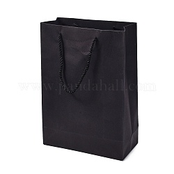 Прямоугольные бумажные подарочные пакеты, с ручками, сумки для покупок, чёрные, 32.5x23x0.4 см