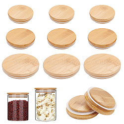 BENECREAT 12Pcs 3 Style Bamboo Bottle Caps, Reusable Sealer Covers, with Silicone Ring, Flat Round, Light Khaki, 67.5~98x20mm, Inner Diameter: 55~85.5mm, 4pcs/style