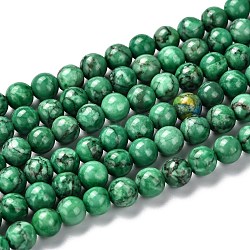 Marbre naturel brins de perles, ronde, teints et chauffée, verte, 6mm, Trou: 1mm