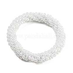Плетеный эластичный браслет крючком из стеклянных бусин, браслет Непель в стиле бохо, белые, внутренний диаметр: 1-3/4 дюйм (4.5 см)