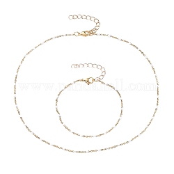 Conjuntos de collares y pulseras de cadena de cable de acero inoxidable con esmalte dorado, con cadena de extensión de hierro y 304 cierres de langosta de acero inoxidable, blanco, 16.92 pulgada (43 cm), 7-5/8 pulgada (19.3 cm)