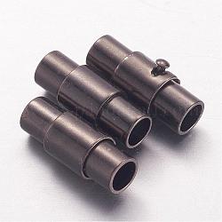 Brass Locking Tube Magnetic Clasps, Column, Gunmetal, 15x6mm, Hole: 4mm
