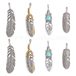 GORGECRAFT 8PCS Silver Golden Alloy Big Feather Pendant Stainless Steel Silver Feather Charms Pendant Necklace Feather Dangle Antique with Box Diy Key Chain Jewelry Making Findings