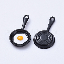 Pendente smaltati in lega, padella con uovo fritto / uovo in camicia, nero, 28x4~14.5x1.5~3mm, Foro: 1.5 mm