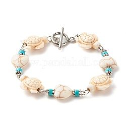 Bracciale con perline turchesi sintetiche (tinte) con cuore e tartaruga, braccialetto fortunato per le donne, platino, fumo bianco, 7-5/8 pollice (19.5 cm)