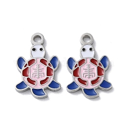 304 Stainless Steel Pendants, with Enamel, Turtle Charm, Stainless Steel Color, 17x11x1.5mm, Hole: 1.8mm