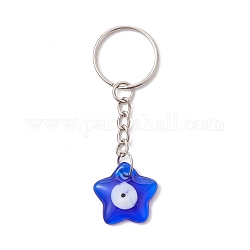 Porte-clés pendentifs mauvais œil en verre bleu, avec porte-clés fendus, étoiles du nord, 7.8 cm