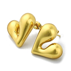 Ion Plating(IP) 304 Stainless Steel Stud Earrings, Heart, Golden, 17x19mm
