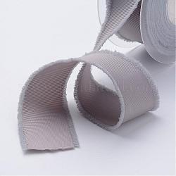 Polyester Frayed Grosgrain Ribbons, Printed, with Fringe Tassel, Dark Gray, 1-1/2 inch(38mm), about 50yards/roll(45.72m/roll)