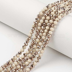 Chapelets de perles en verre opaque électrolytique, la moitié du cuivre plaqué, facette, rondelle, peachpuff, 3x2mm, Trou: 0.8mm, Environ 165~169 pcs/chapelet, 15~16 pouce (38~40 cm)