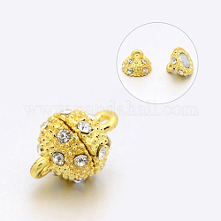 Alloy Rhinestone Magnetic Clasps with Loops, Oval, Golden, 14x9mm, Hole: 1mm