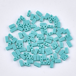 2-trou perles rocailles en verre opaque, mat, rectangle, turquoise pale, 4.5~5.5x2x2~2.5mm, Trou: 0.5~0.8mm