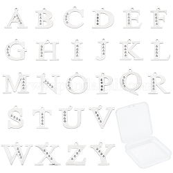 Sunnyclue 304 ciondolo a lettera in acciaio inossidabile con montatura in strass, alfabeto, lettera a ~ z, colore acciaio inossidabile, lettera a ~ z, 26pcs/scatola
