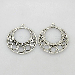 Alloy Pendants, Lead Free and Cadmium Free, Flat Round, Antique Silver Color, 28.5x1.5mm, Hole: 1.5mm