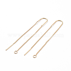 Brass Stud Earring Findings, with Loop, Ear Threads, Nickel Free, Real 18K Gold Plated, 103mm, Hole: 2mm, Pin: 0.8mm