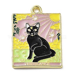 Wort Mäßigkeit Emaille-Anhänger aus Legierung, golden, Tarot-Charme mit schwarzer Katze, Distel, 27x20x1.5 mm, Bohrung: 2 mm