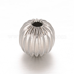 Perles ondulées rondes en 304 acier inoxydable, couleur inoxydable, 8mm, Trou: 2mm