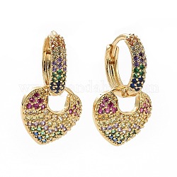 Orecchini a cerchio pendenti con lucchetto a cuore con zirconi colorati, gioielli in ottone per le donne, oro, 22mm, ago :0.8mm