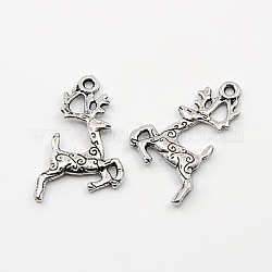 Tibetan Style Alloy Pendants, Christmas Theme, Christmas Reindeer/Stag, Cadmium Free & Lead Free, Antique Silver, 20x15x2mm, Hole: 1mm