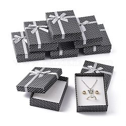 Boîtes de kit de bijoux en carton, avec bowknot extérieur et intérieur éponge, pour les colliers et pendentifs, rectangle, noir, 90x70x30mm
