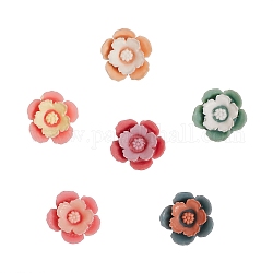 60Pcs 6 Colors Opaque Resin Two Tone Cabochons, Flower, Mixed Color, 14x14mm