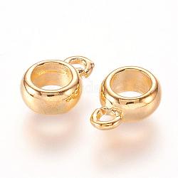 Staffe in tubo di ottone, loop bails, perle di garanzia per catene europee, rondelle, oro, 11.5x8x4mm, Foro: 2 mm, diametro interno: 5mm