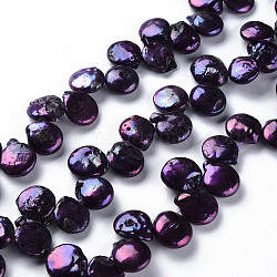 Chapelets de perles en Keshi naturel, perle de culture d'eau douce, teinte, plat rond, indigo, 10~28x10~19x4~12mm, Trou: 0.5mm, Environ 38~82 pcs/chapelet, 14.96~15.75 pouce (38~40 cm)