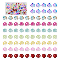 128 pièces 8 couleurs perles de verre peintes à la bombe transparentes, fleur, couleur mixte, 9x13x13mm, Trou: 1.6mm, 16 pcs / couleur
