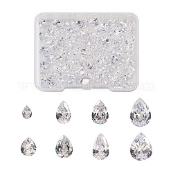 Yilisi 315Pcs 8 Style Teardrop-Shaped Cubic Zirconia Cabochons, Faceted & Point Back, Clear, 3~8x2~6x1.3~3mm, 315pcs//box
