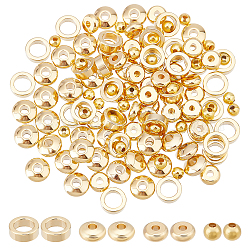 DICOSMETIC 120Pcs 4 Styles Stainless Steel Spacer Beads Assorted Large Hole Round and Flat Round Beads Gold Color Plated Disc Loose Beads for Jewelry Making, Hole: 1.2~4mm