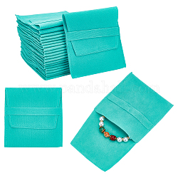 Bolsas de joyería de terciopelo con solapa, bolsa tipo sobre plegable para pendientes, esposas, embalaje de collares, Rectángulo, turquesa, 96x90x2.5mm