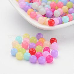 Imitation de couleur mélangée perles rondes acrylique gelée, 6mm, Trou: 1.5mm