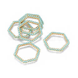 MIYUKI & TOHO Handmade Japanese Seed Beads, with 304 Stainless Steel Link Rings, Loom Pattern, Hexagon, Golden, Pale Turquoise, 23~23.5x25.5x1.8~2mm