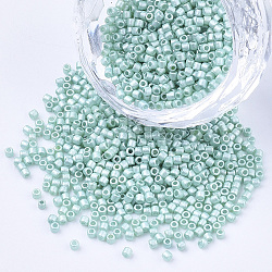 Perles de rocaille cylindriques nacrées, taille uniforme, Aqua, 1.5~2x1~2mm, Trou: 0.8mm, environ 4000 pcs / sachet , environ 50 g /sachet 