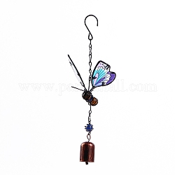 Butterfly Glass Wind Chime, Iron Art Pendant Decoration, for Home Yard Balcony Outdoor, Colorful, 300x100mm