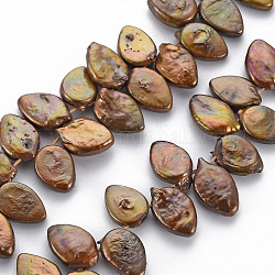 Naturales keshi abalorios de perlas hebras, perla cultivada de agua dulce, teñido, lágrima, saddle brown, 12~19x9~10x3~5mm, agujero: 0.5 mm, aproximamente 64~66 pcs / cadena, 15.35 pulgada (39 cm)