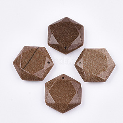 Synthetischen Goldstone-Anhänger, Hexagon, 31.5x28x9~10 mm, Bohrung: 1.5 mm